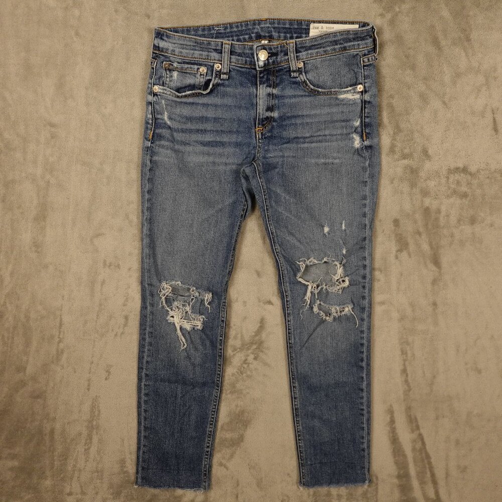 Rag & Bone Jeans Dre Low-Rise Slim Boyfriend Size 25 Marie Hole Distressed